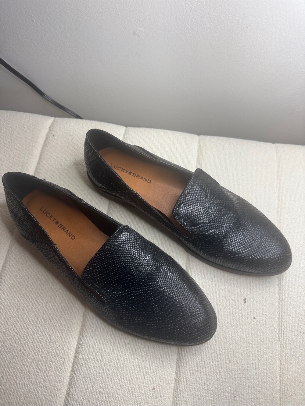 NWOT Lucky Brand leather upper snake skin Textured Slip-On Loafers